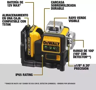 Dewalt DW089LG 12V Laser Level – 3-Sides 360° Vertical & Horizontal Green Line Laser with Lithium Battery for Outdoor Use