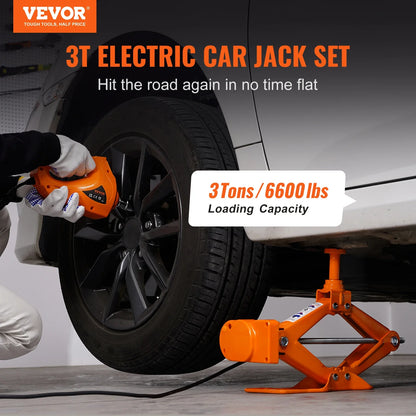 VEVOR 3 Ton Electric Car Jack – 12V Scissor Jack with Impact Wrench for SUV & Truck Tire Changes