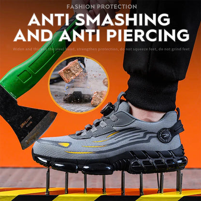Rotating Button Men’s Safety Shoes – Anti-Smash & Anti-Puncture Work Boots, Fashion Sport Protective Footwear