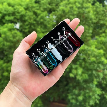 7Pcs Glass Horn Column Necklace Set – Elegant Gift Jewelry Set with Seven-Horn & Six-Horn Pendants