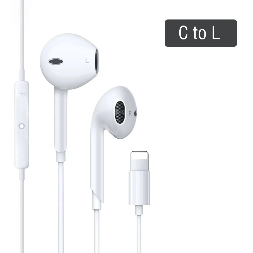 High-Fidelity Bluetooth Wired Headset for iPhone 15/14/13 Pro – Type-C & 3.5mm Compatible with Samsung, Xiaomi, iPad & Tablets