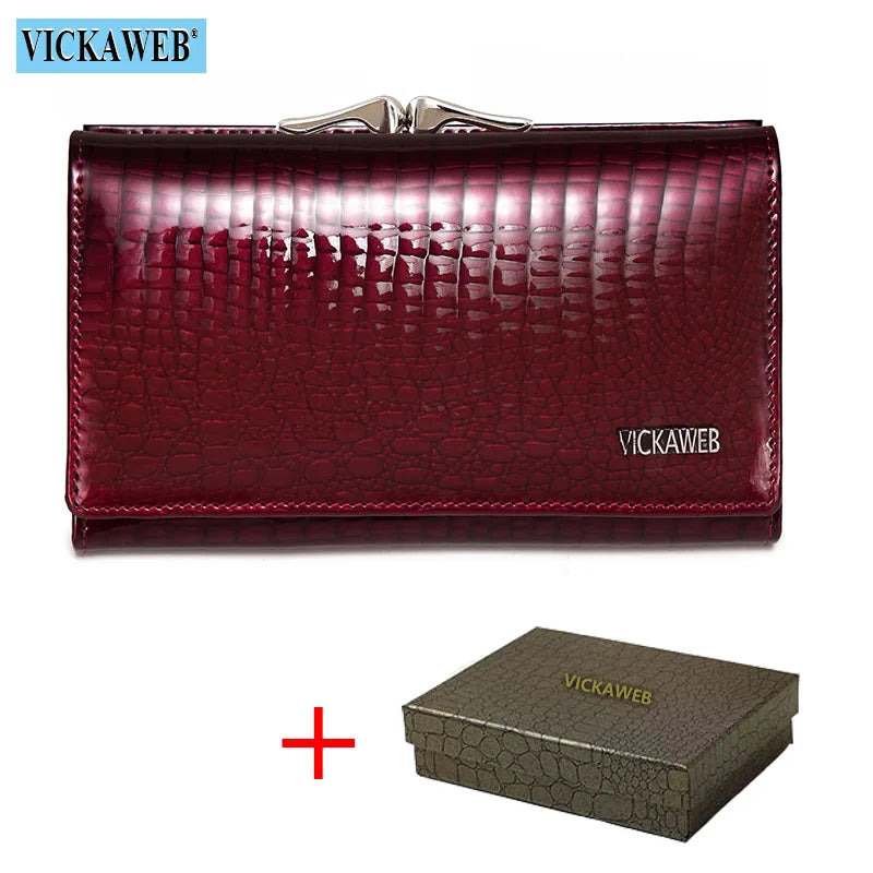 Women’s Genuine Leather Short Wallet – Fashion Alligator Hasp & Zipper Coin Purse AE2155