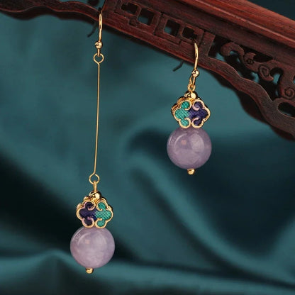 Vintage Flower Drop Earrings - Natural Stone Ethnic Jewelry for Women