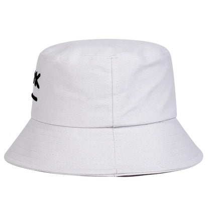 Unisex Smiling Face Embroidered Bucket Hat – Outdoor Casual Fisherman Cap with Sunscreen