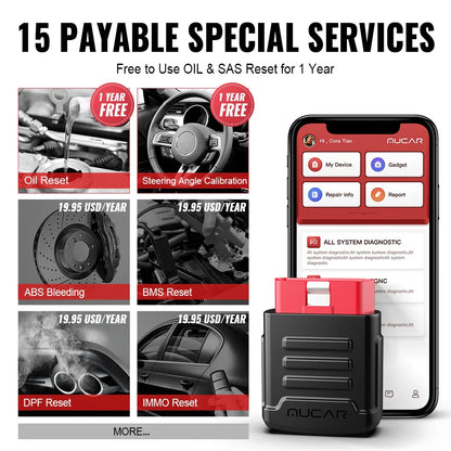 MUCAR BT200 OBD2 Automotive Diagnostic Scanner – Bluetooth/WiFi Car Tool with 15 Reset Functions