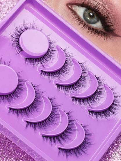 5 Pairs Cat Eye Faux Mink Eyelashes – Winged Long Natural Manga Style False Lashes Makeup Set