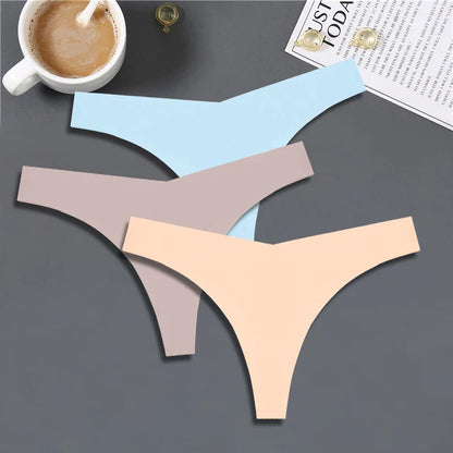 FINETOO 3PCS Women’s Ice Silk Seamless V-Waist Thongs — Low Rise Sport Panties, 10 Solid Colors, Breathable G-String