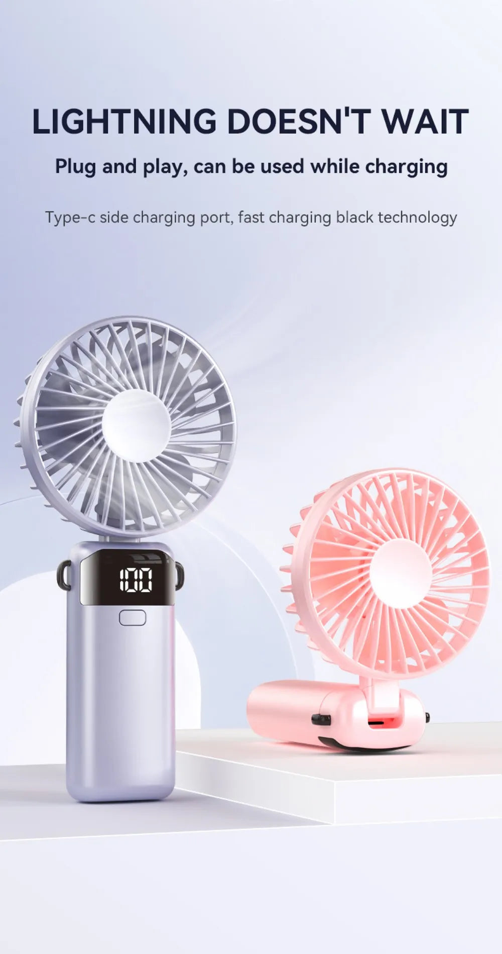 Portable Mini USB Fan – Handheld & Desktop Fan with Phone Holder, 3-Speed Adjustable Wind, Long Battery Life, Multi-Function Cooling Fan