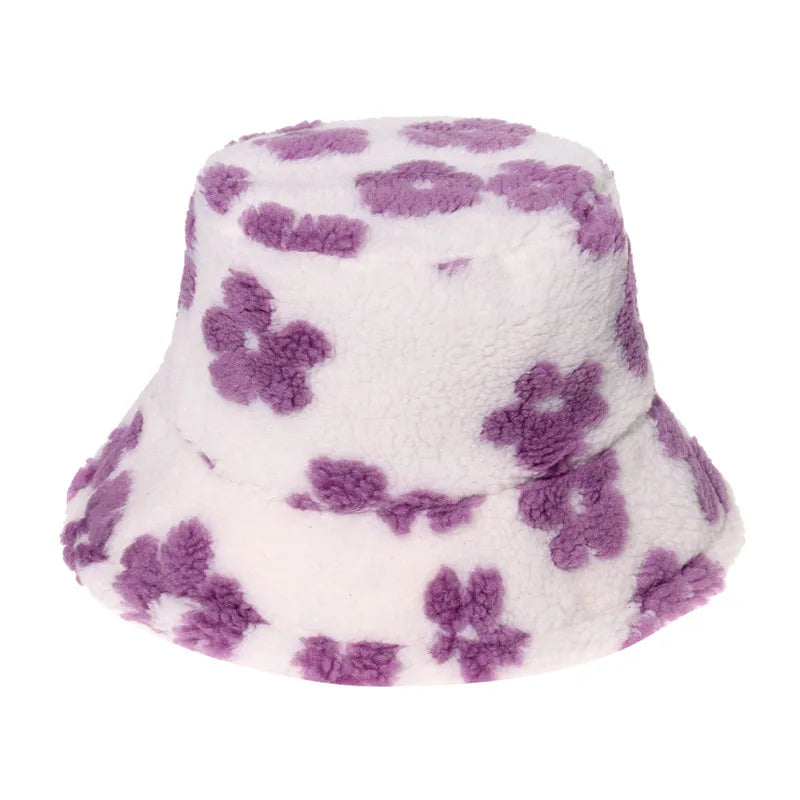 Women’s Winter Bucket Hat – Fashion Leopard Panama, Warm Vintage Faux Fur Fisherman Cap