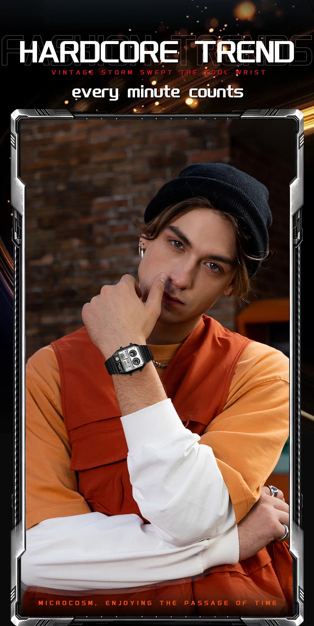 SANDA 3192 Men’s LED Square Watch — Youth Casual Multi-Function Stopwatch Thermometer Chronograph