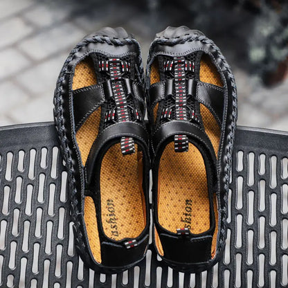 Cungel Men's Genuine Leather Sandals - Summer Roman Beach Shoes & Casual Outdoor Sandalias