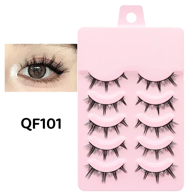 DINGSEN 5 Pairs Manga Style False Eyelashes — Soft, Natural, Long Anime Wispy Strip Lashes for Makeup