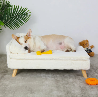 Elevated Pet Bed — Nordic Style Stool Bed with Cozy Waterproof Pad & Wooden Legs for Small Dogs & Kittens