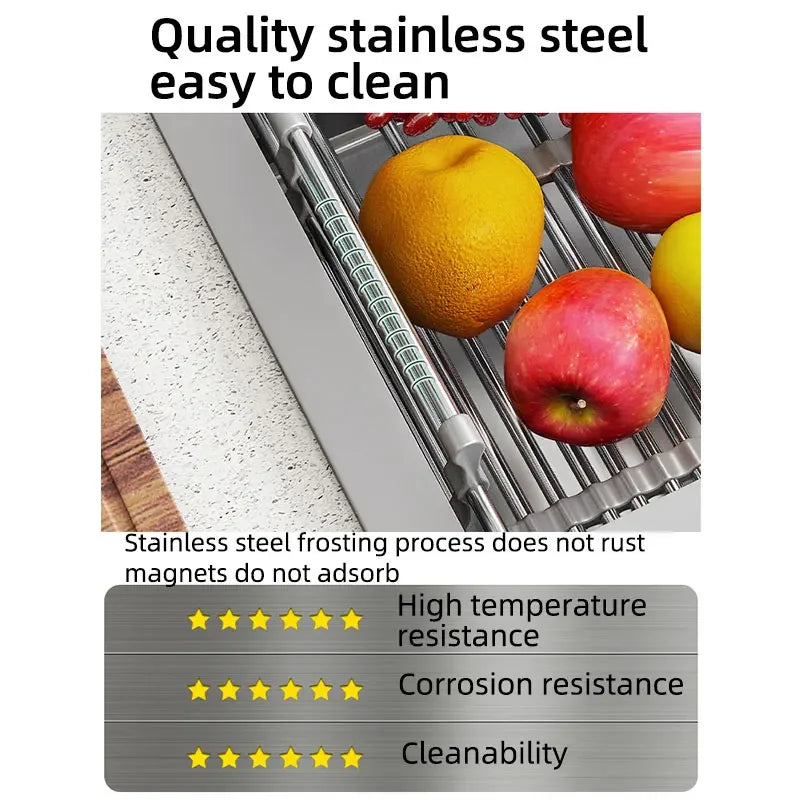 Folding Stainless Steel Kitchen Sink Drain Rack – Space-Saving Dish Drain Basket & Sink Organizer