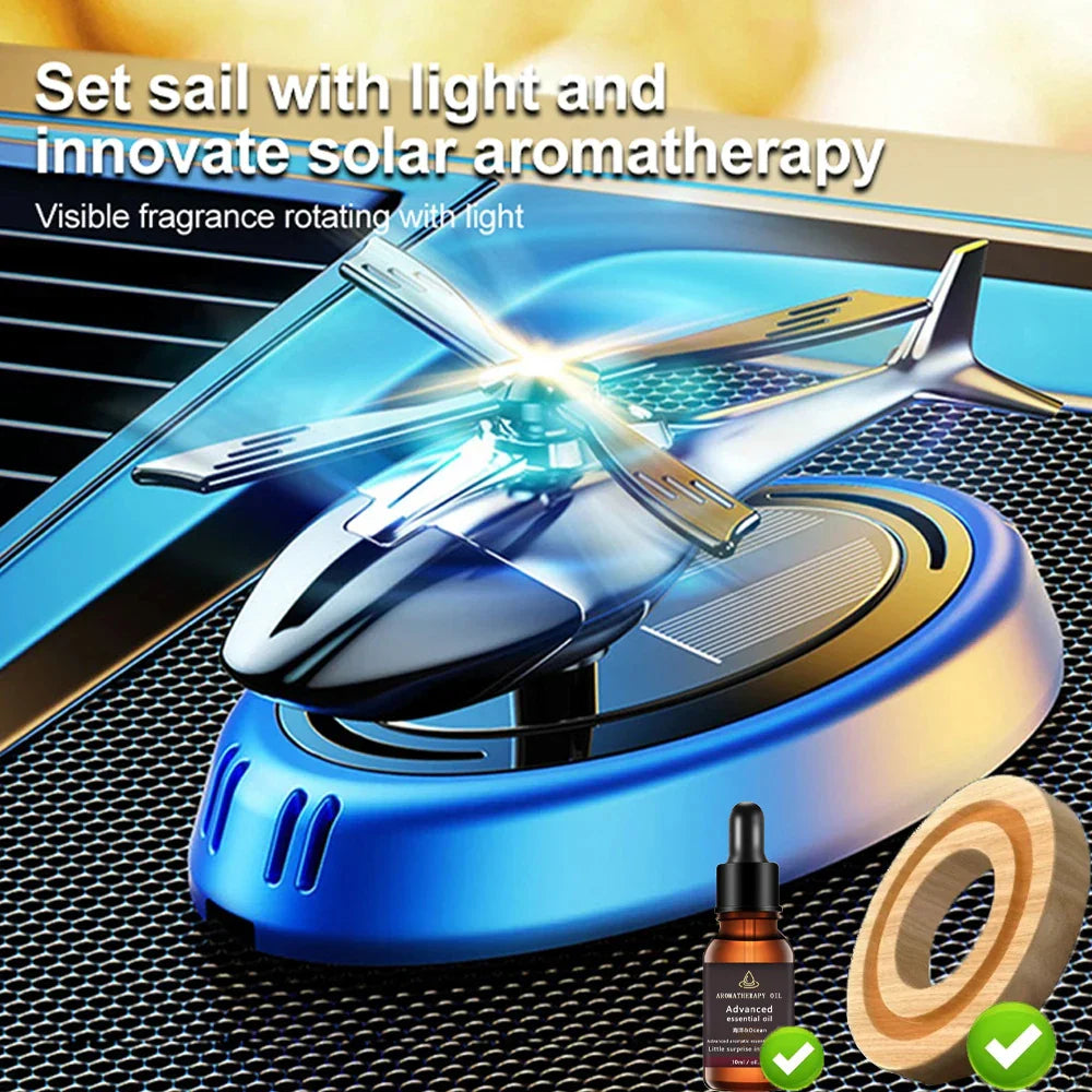 Solar-Powered Rotation Helicopter Car Air Freshener – Alloy + ABS Wooden Aromatherapy Aroma Diffuser