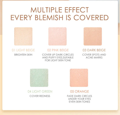 FOCALLURE 5-Color Face Concealer Palette – Waterproof, Moisturizing, Oil-Control Contour & Brightening Makeup Primer