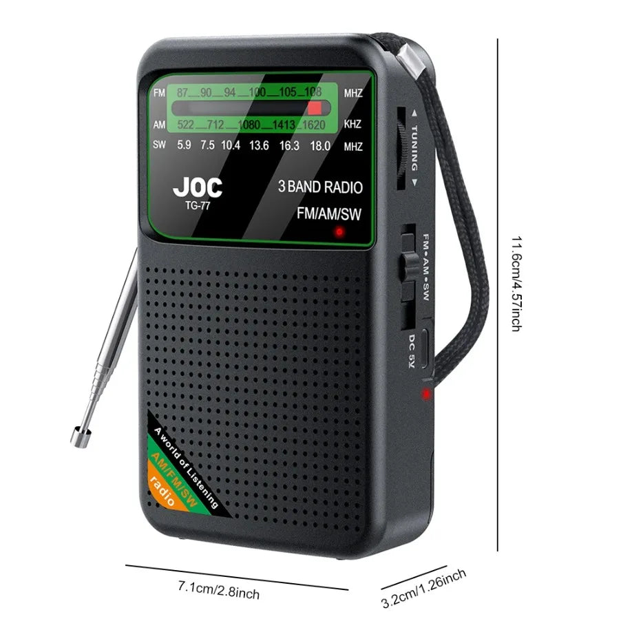 Portable AM/FM/SW Pocket Radio — Mini Receiver with Rechargeable Battery, Good Reception & Wired Earphone Support