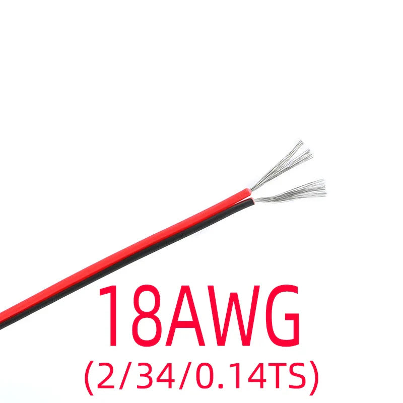 2-Pin Electrical Wire – Tinned Copper 18/20/22/24/26 AWG Insulated PVC Extension Cable for LED Strip, Red & Black