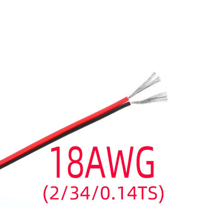 2-Pin Electrical Wire – Tinned Copper 18/20/22/24/26 AWG Insulated PVC Extension Cable for LED Strip, Red & Black