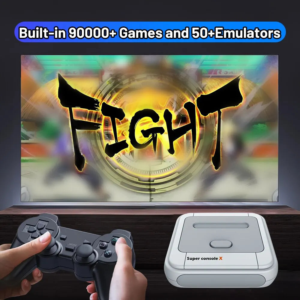 KINHANK Game Box Super Console X – Retro Video Game Console with 90,000 Games, 50 Emulators for PS1/PSP/MAME/DC, Includes Controllers