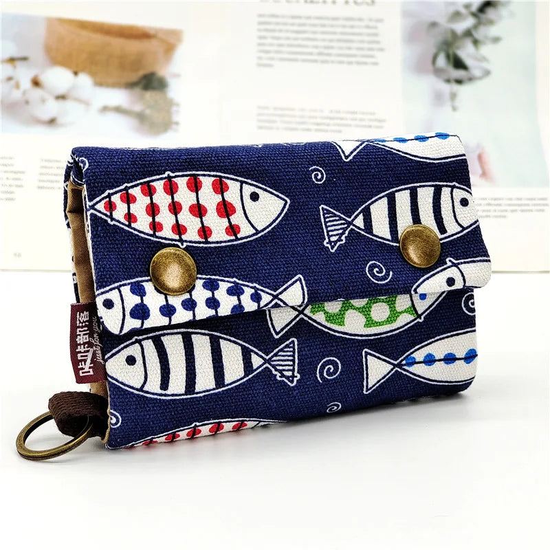 Women’s Canvas Cartoon Card Wallet – Foldable Key Organizer & Coin Purse, Small Pouch Money Bag for Girls 2024