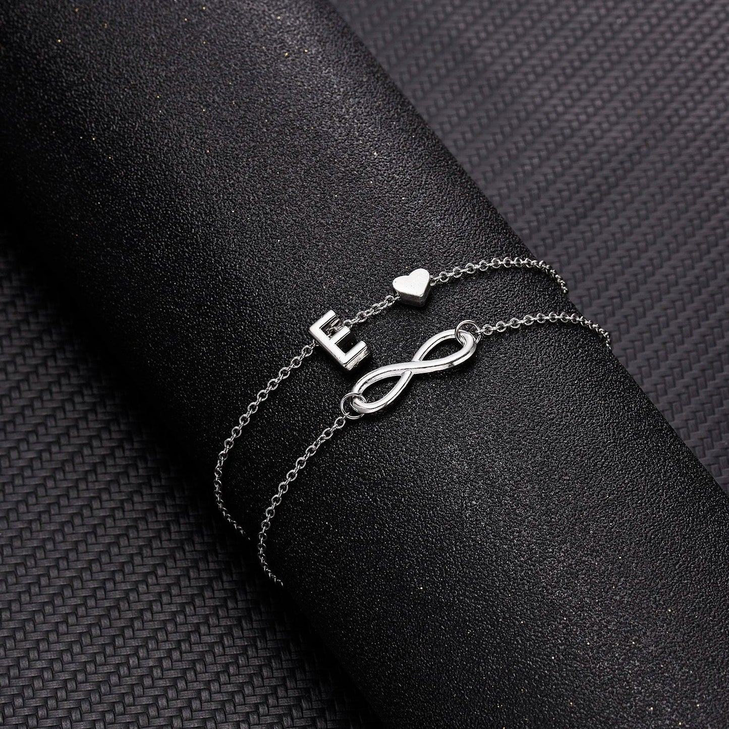 Bohemia A-Z Letter Initial Anklet for Women - Silver Heart Initial Anklet Bracelet, Beach Party & Travel Foot Jewelry