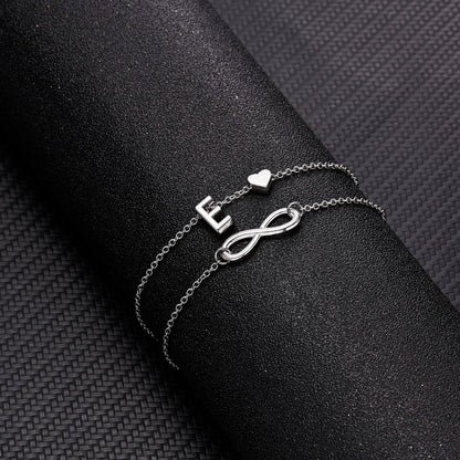 Bohemia A-Z Letter Initial Anklet for Women - Silver Heart Initial Anklet Bracelet, Beach Party & Travel Foot Jewelry