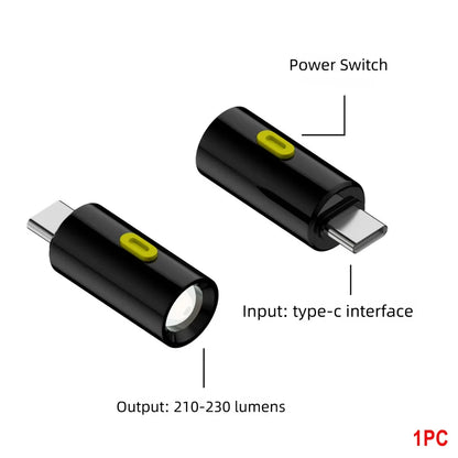 230 Lumens Type-C Mini LED Flashlight - Portable USB-C Emergency Light with Lanyard for Outdoor Use