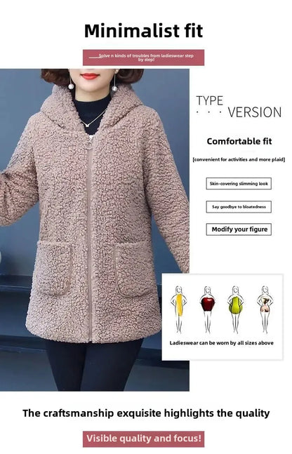 Women’s Thickened Hooded Cotton Jacket – Fleece-Lined Winter Coat, Warm Mommy-Style Outerwear by AE Stock