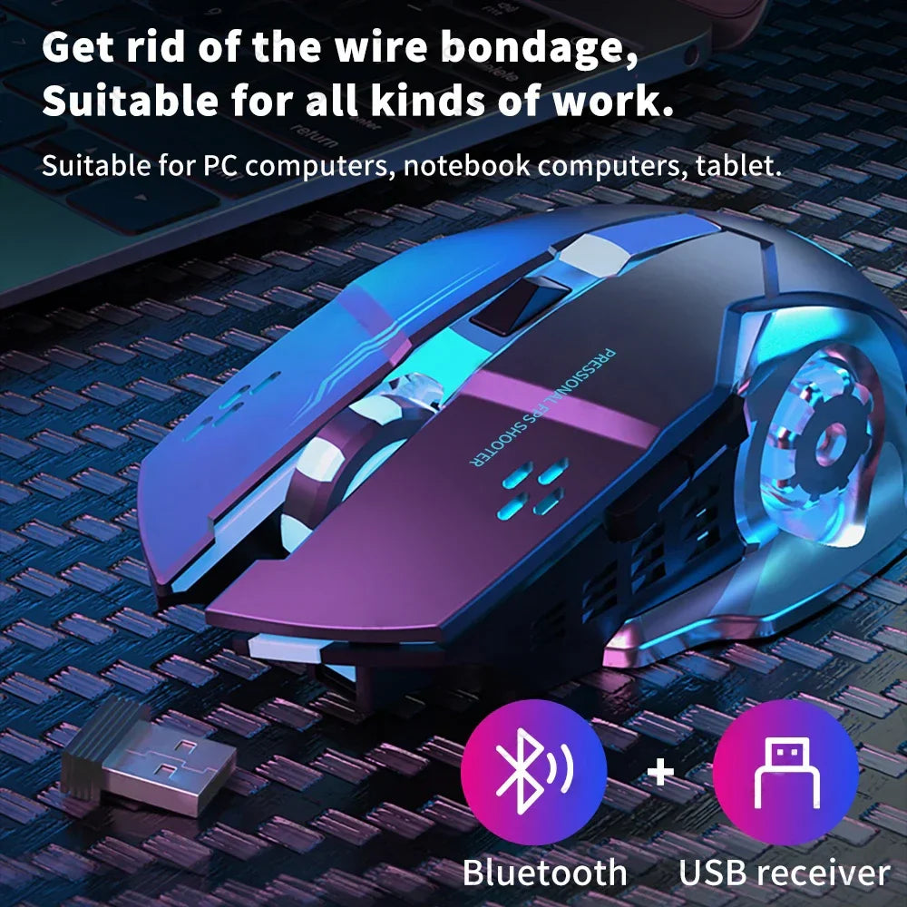 Rechargeable Wireless Gaming Mouse – Silent Bluetooth, USB, Mechanical E-Sports Backlight for PC Gamer