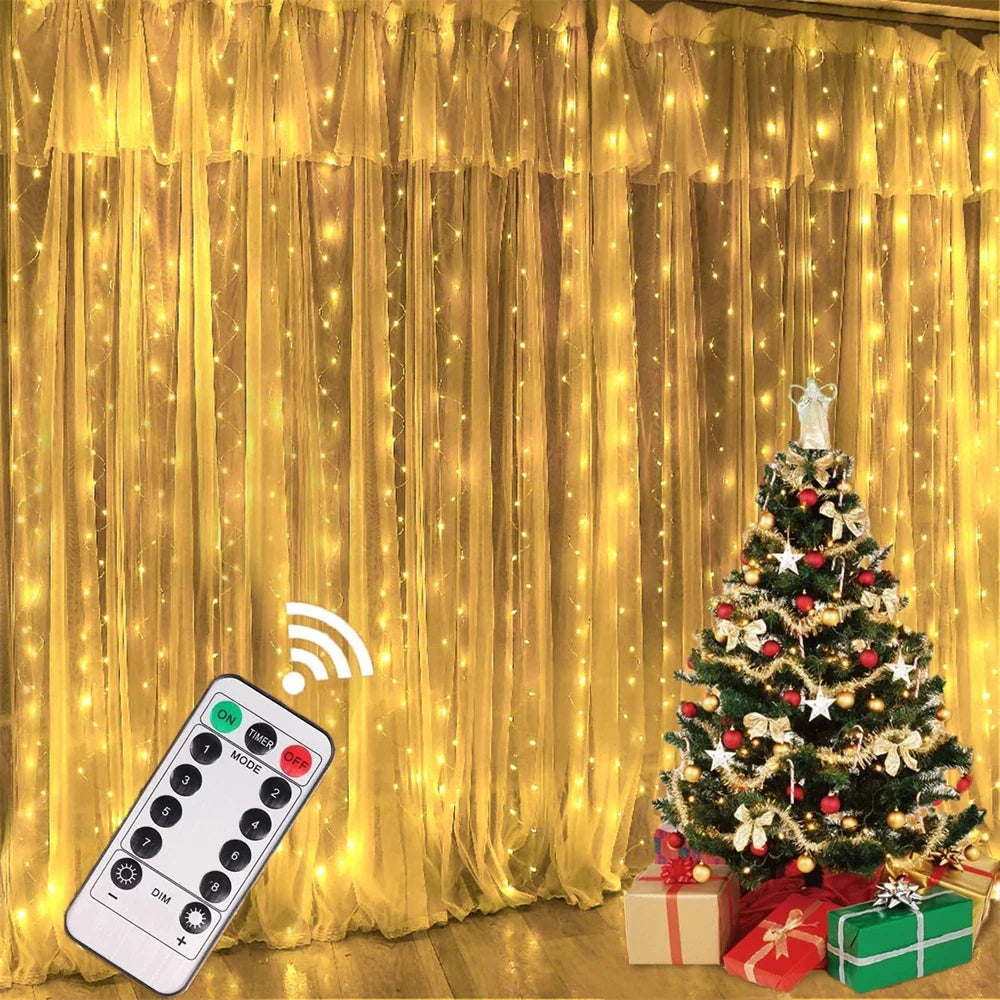 USB LED Curtain String Lights — 3x3/3x2/3x1 Fairy Light Garland for Christmas, Wedding, Home & Bedroom Decoration