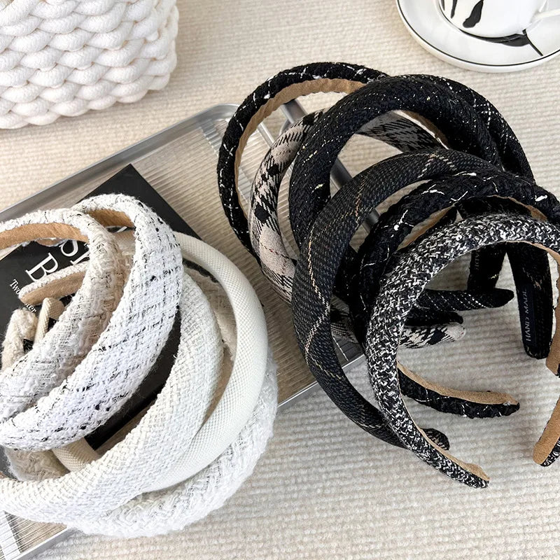 Autumn/Winter Black & White Plaid Headband – Sponge Wide Hair Band, Elegant Hair Hoop for Women & Girls, Fashion Hair Accessories
