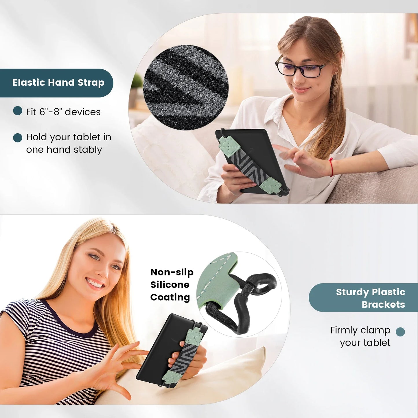 Security Hand Strap for 6-8" Kindle eReaders and Fire Tablets - High-Elasticity, Lightweight Finger Grip Holder