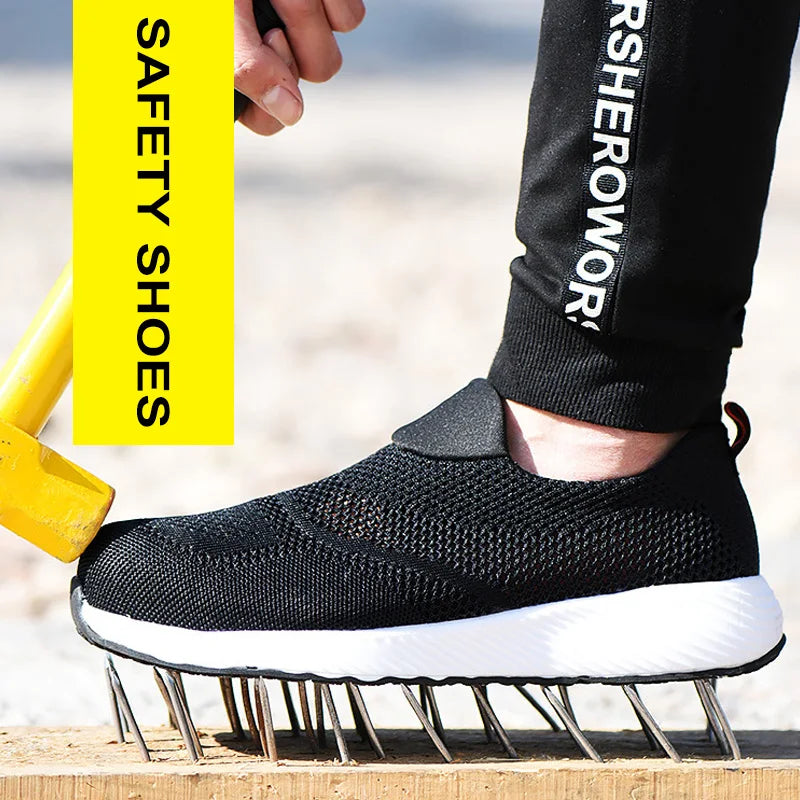 Summer Mesh Work Sneakers – Lightweight, Steel Toe Safety Shoes for Men & Women, Breathable Construction Work Boots