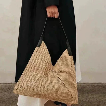 2025 Fashion Straw Tote Bag - Triangle Woven Shoulder Handbag for Beach & Casual Summer Style