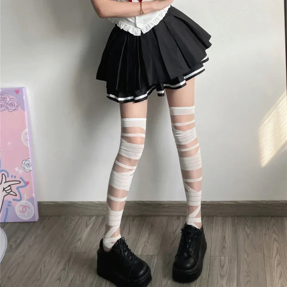 JK Lolita Ultra-Thin Crystal Silk Thigh High Stockings for Women, Transparent Y2K Style Sexy Socks for Girls Fashion Hosiery
