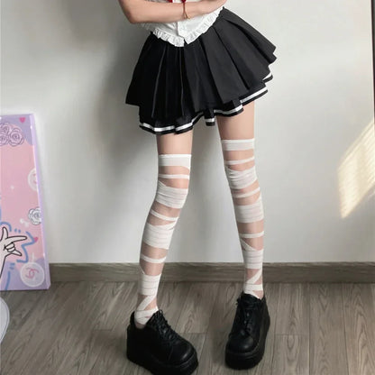 JK Lolita Ultra-Thin Crystal Silk Thigh High Stockings for Women, Transparent Y2K Style Sexy Socks for Girls Fashion Hosiery
