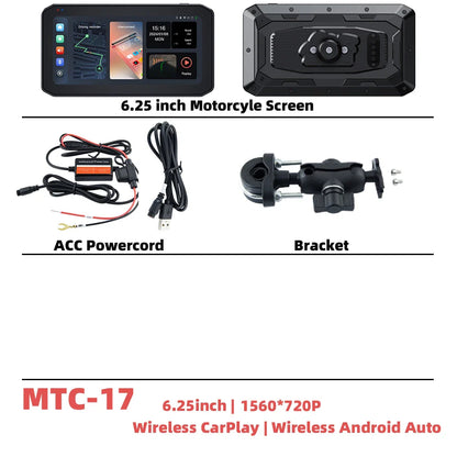 EKIY 6.25" Wireless CarPlay Motorcycle Display – Android Auto GPS Navigation Screen with TPMS Monitoring Portable Dashboard Unit
