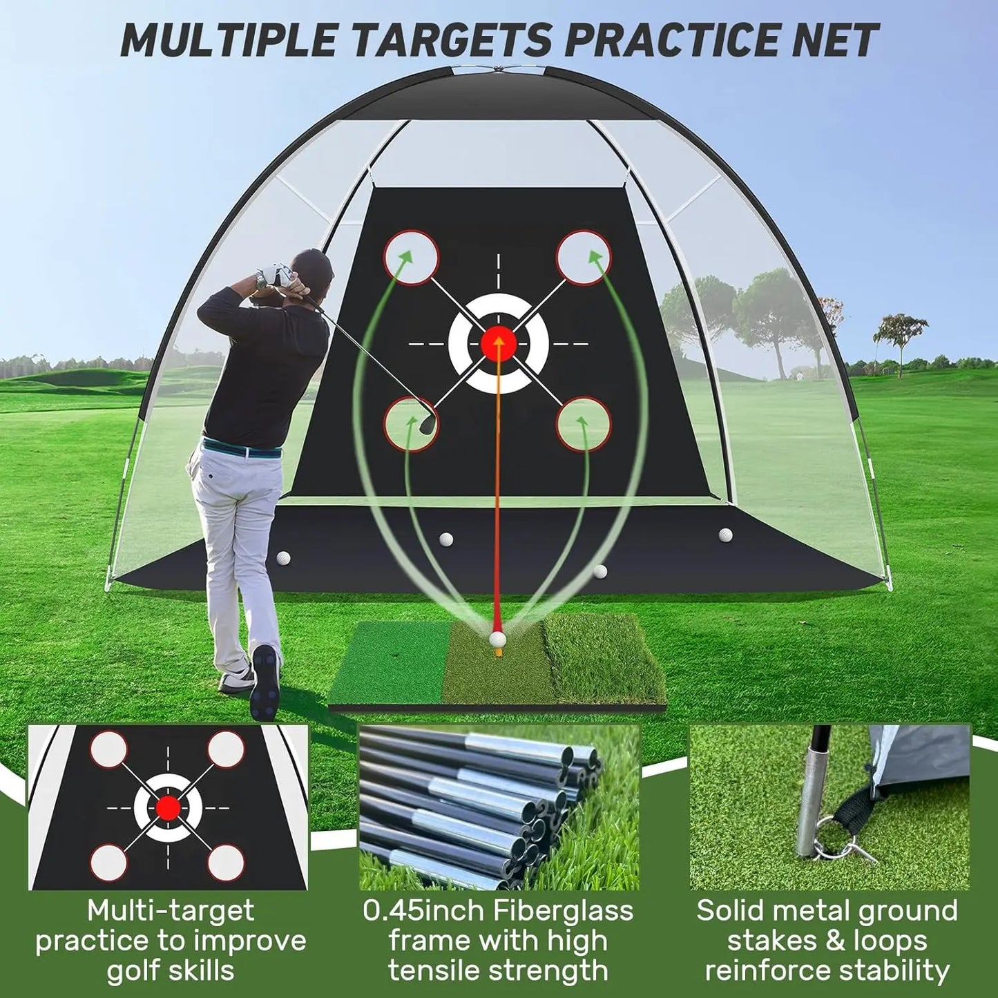 10x7FT Golf Practice Net with Mat & Target Balls – Backyard Driving, Chipping & Swing Training Aid for Home Golf Improvement