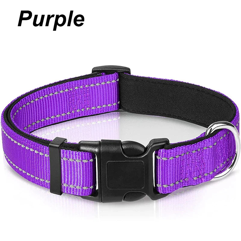 Reflective Adjustable Dog Collar for Medium & Large Dogs – Soft Neoprene Padded Durable Nylon Safety Pet Collar