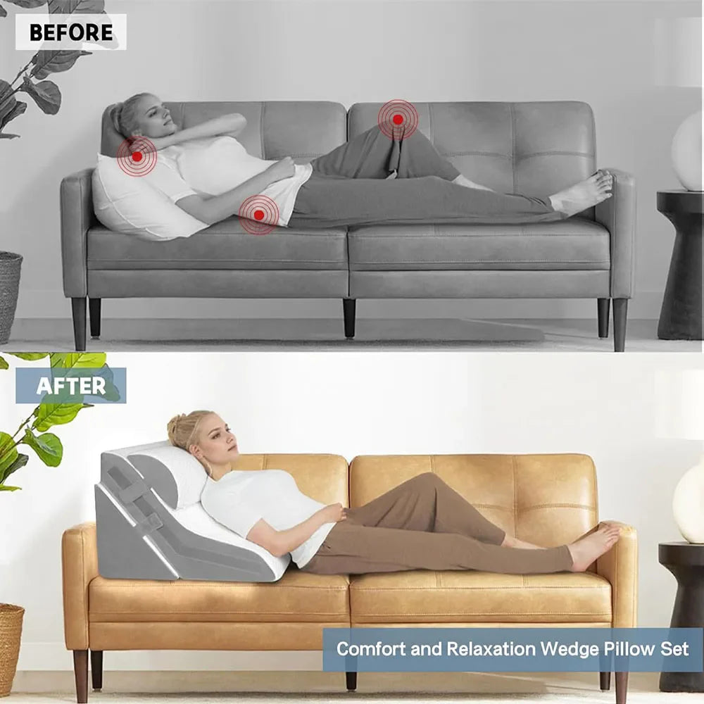 3Pcs Wedge Pillow Set — Adjustable Folding Triangle Pillows for Sleeping, Snoring, Back Pain & Acid Reflux Relief