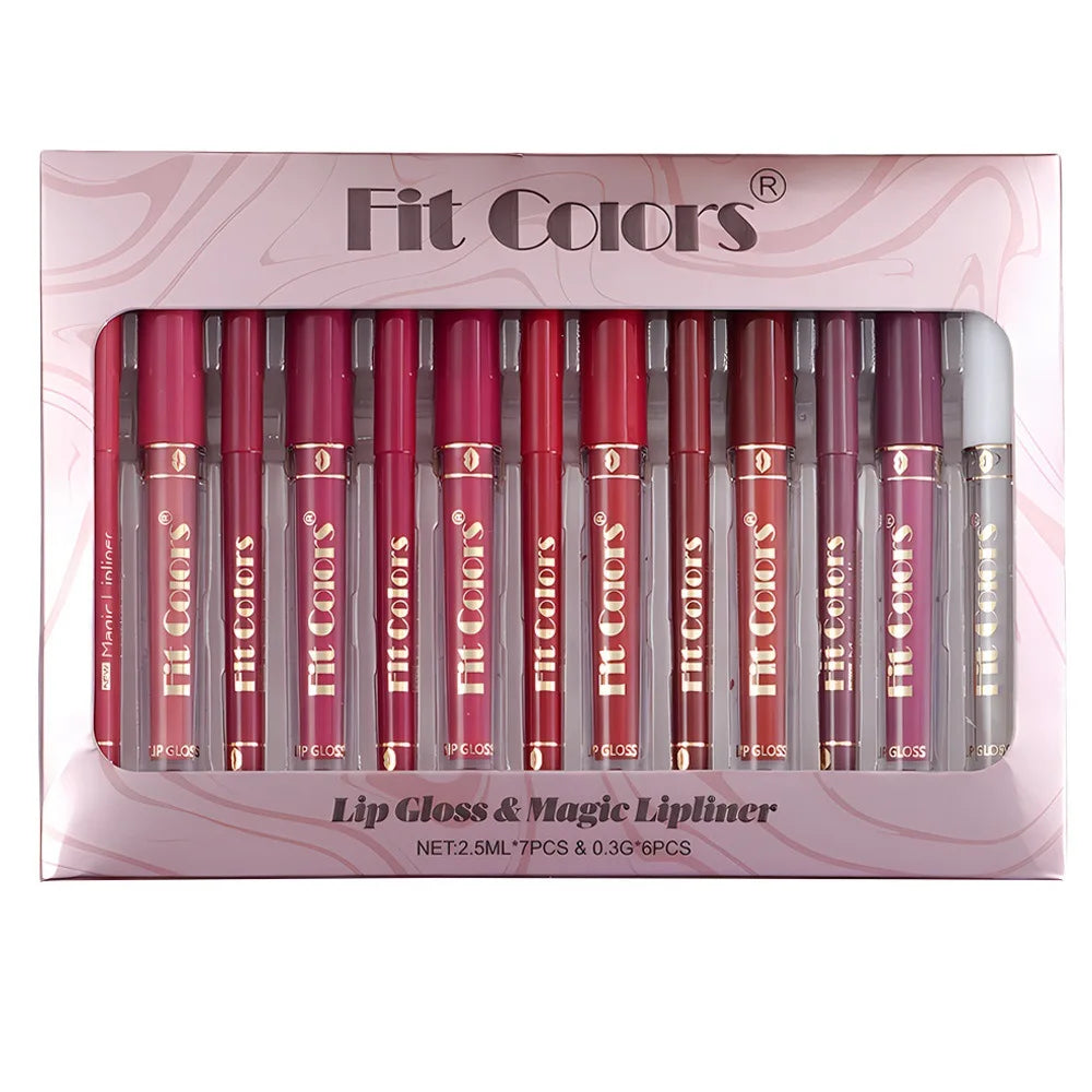 Fit Colors 13pcs Matte Lip Liner Pencil Set – Waterproof, Non-Stick, Long-Lasting Lip Pencil with Case and Hook