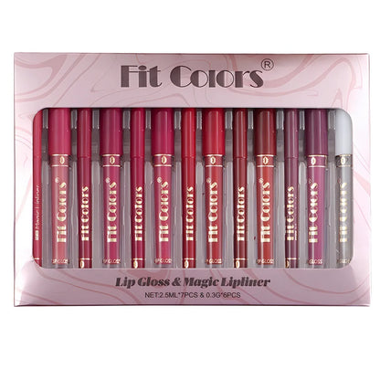 Fit Colors 13pcs Matte Lip Liner Pencil Set – Waterproof, Non-Stick, Long-Lasting Lip Pencil with Case and Hook