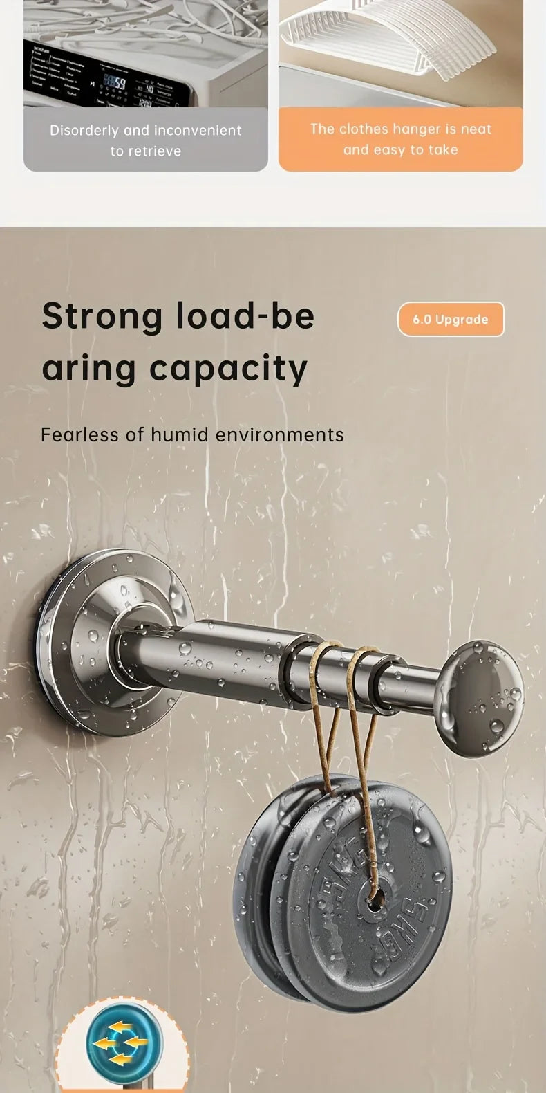 1/2pcs Hanger Storage Rack – No-Drill Suction Cup, Retractable & Adjustable Space-Saver for Home & Office