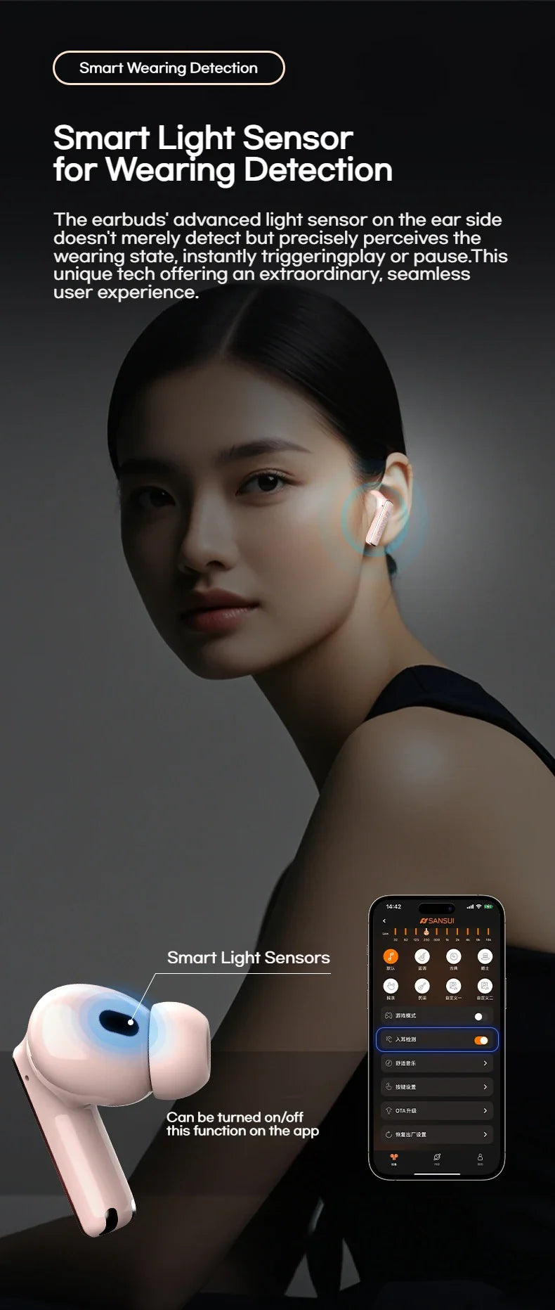 Sansui ANC Bluetooth TWS Earbuds – True Wireless Earphones with -52dB Active Noise Cancelling, Bluetooth 5.4, 6 Mics & HD Calls