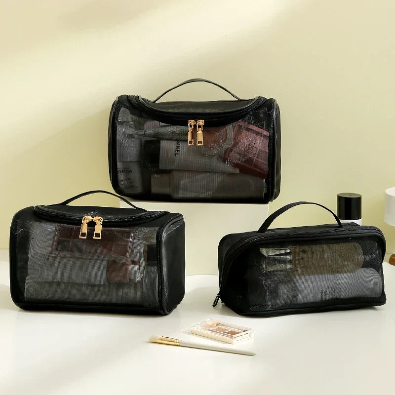 Large Toiletry Bag — Mesh Travel Cosmetic Pouch with Zipper, Makeup Organizer for Girls