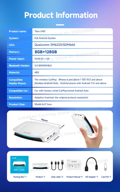 8+128GB Carlinkit TV Box — Android 13 Wireless CarPlay & Android Auto Adapter, 8-Core Qualcomm, HDMI