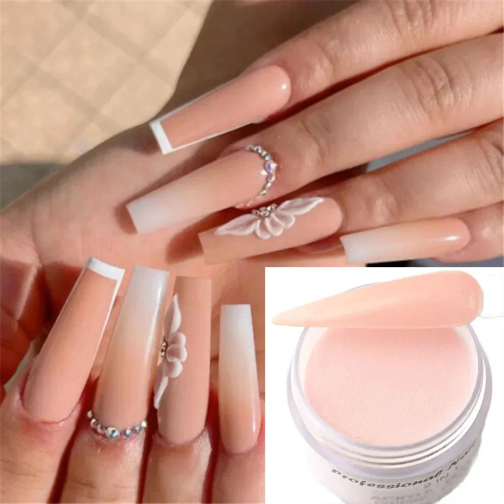 100g Acrylic Nail Powder Set – White, Clear & Pink Solid Dipping Powder for Nail Extension, Carving & Professional Nail Art Pigment
