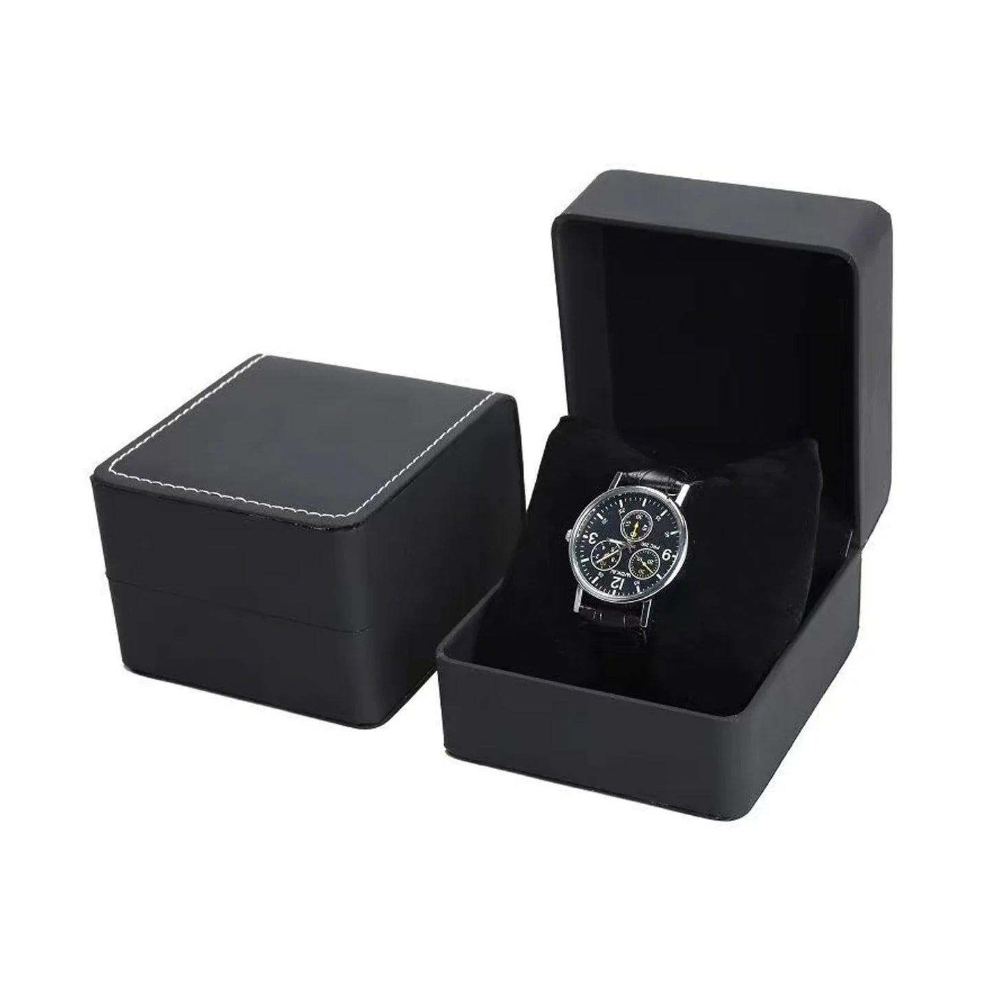 Lnofxas Black Single Watch Gift Box — PU Leather Wristwatch Display Case with Pillow, Organizer for Men