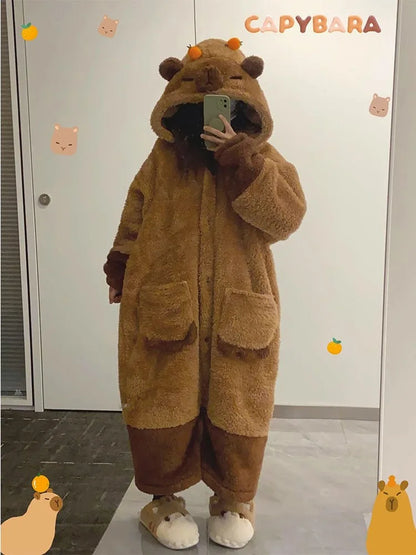 Winter Capybara Cosplay Costume - Adult Kigurumi Unicorn Onesie, Anime Nightgown, Halloween Cartoon Pajamas & Sleepwear